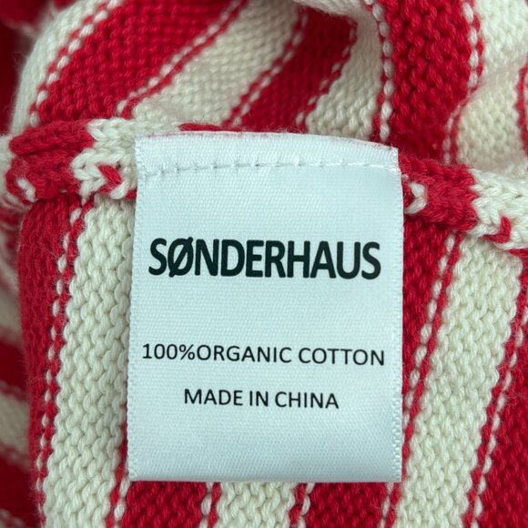 Sonderhaus Red Striped Organic Cotton Pullover Sweater Size M White Natural Crew - Picture 6 of 8